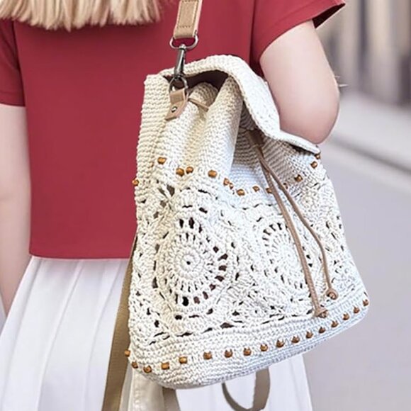 Neiman Marcus Woven Cotton Beach Knitted Backpack main image 4